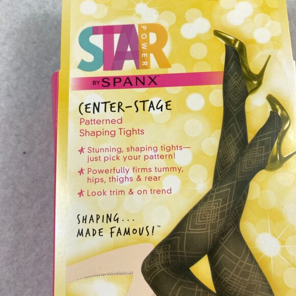 Star Power By Spanx Women Size B Shaping Tights Black Patterned Diamond Daze NWT - Picture 3 of 7